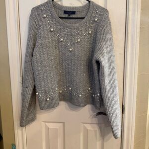 RACHEL Rachel Roy Gray Sweater with Pearl Details